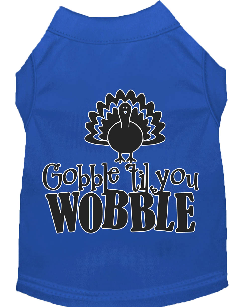 Gobble til You Wobble Screen Print Dog Shirt Blue Lg